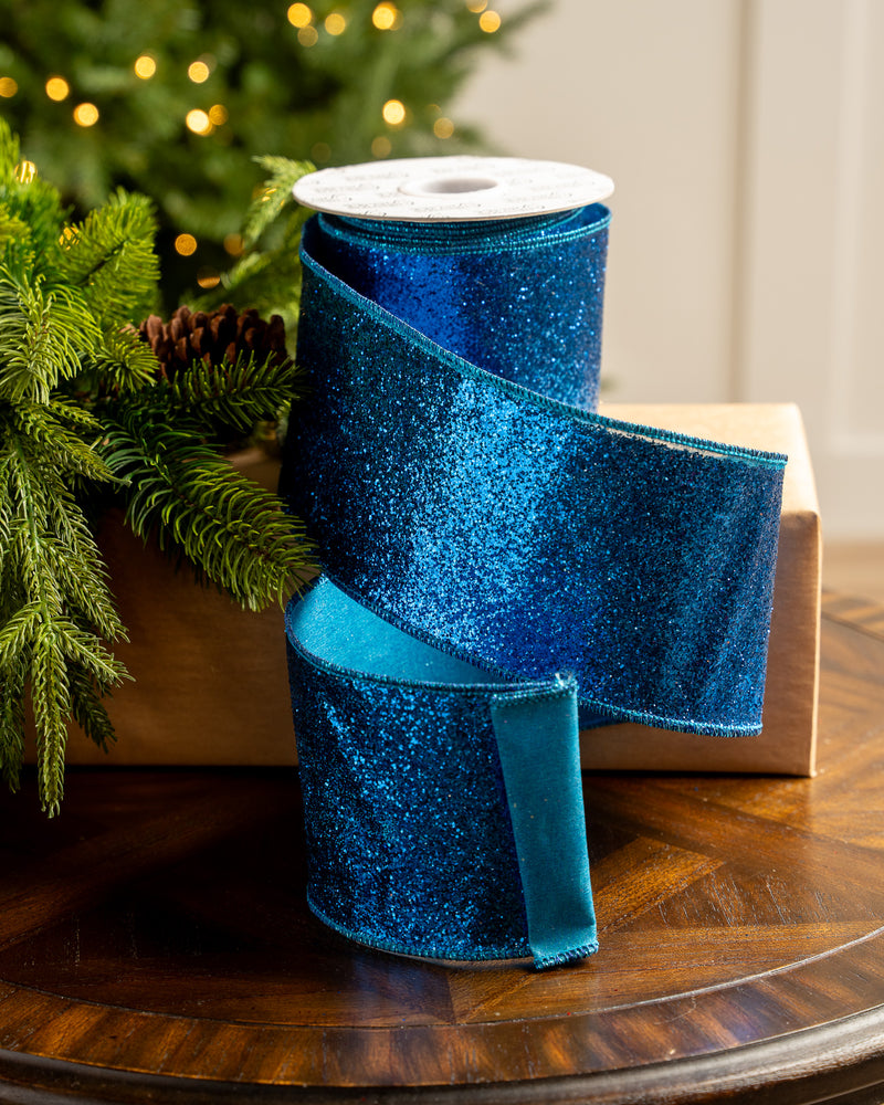 4" X 10YD Blue Full Glitter Ribbon