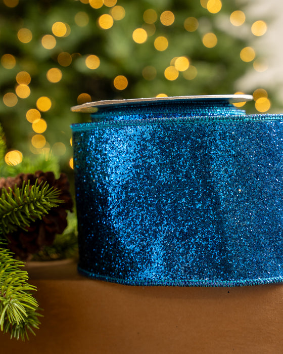 4" X 10YD Blue Full Glitter Ribbon