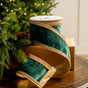 4" X10YD Emerald Velvet Ribbon With Gold Crochet Trim