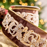 4" X 5YD Brown Velvet Ribbon With Gold Jewel Center