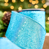 4" X 10YD Turquoise Full Glitter & Sequin Ribbon