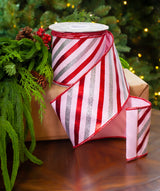 4" X 10YD Pink, Red, & Silver Striped Glitter Ribbon