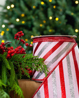 4" X 10YD Pink, Red, & Silver Striped Glitter Ribbon