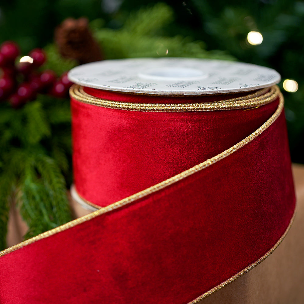 4" X 10YD Red Velvet With Gold Edge