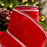 4" X 5YD Red Velvet Swarovski Trim Ribbon