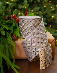 4" X 5YD Silver Beaded Jewel Trim Ribbon