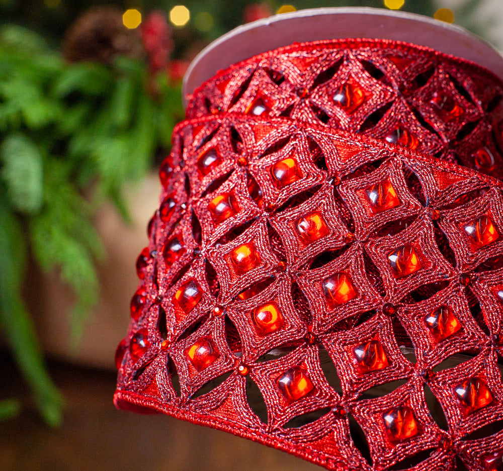 4" X 5YD Red Beaded Jewel Ribbon