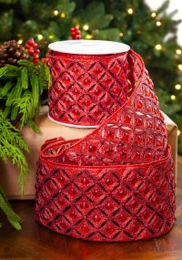 4" X 5YD Red Beaded Jewel Ribbon