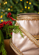 4" X 5YD Platinum Velvet Beaded Trim Ribbon