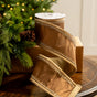 4" X 5YD Brown Ribbon With Gold Crochet Trim Edge