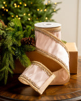 4" X 5YD Pink With Gold Crochet Trim Edge