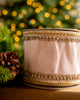 4" X 5YD Pink With Gold Crochet Trim Edge