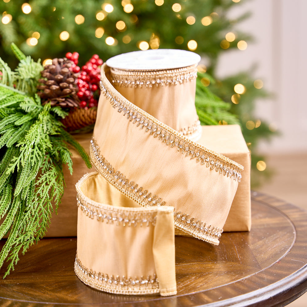4" X 5YD Platinum with Gold Trim Edge Ribbon