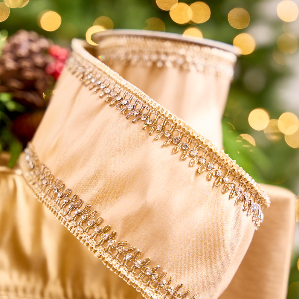 4" X 5YD Platinum with Gold Trim Edge Ribbon