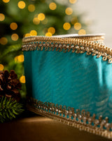 4" X 5YD Tiffany Blue With Gold Crochet Trim Edge