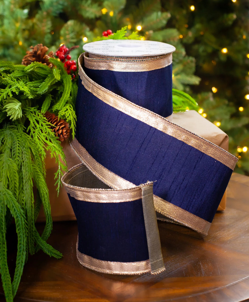 4" X 10YD Navy Platinum Edge Ribbon