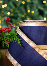 4" X 10YD Navy Platinum Edge Ribbon