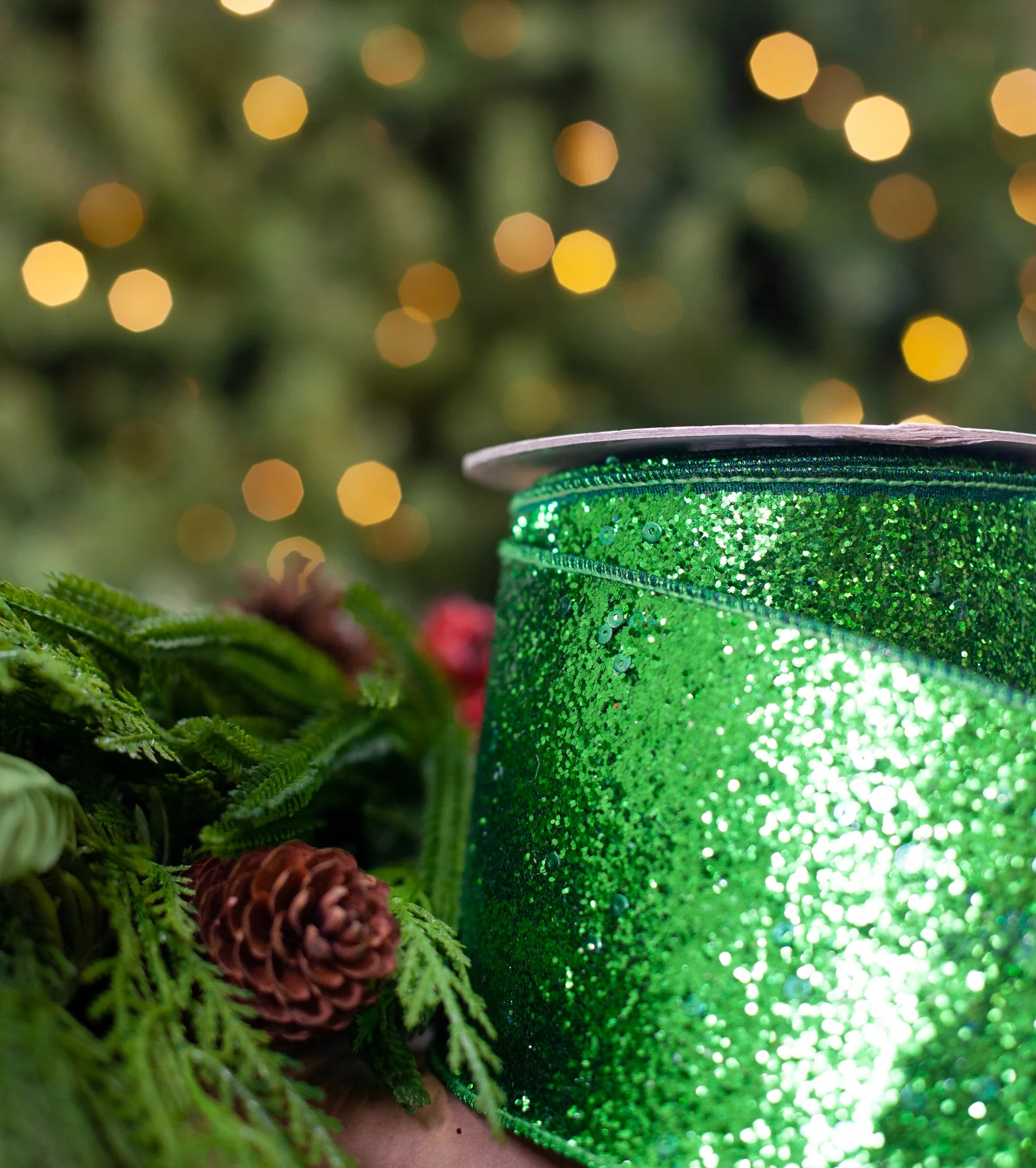 4" X 10YD Emerald Glitter Ribbon