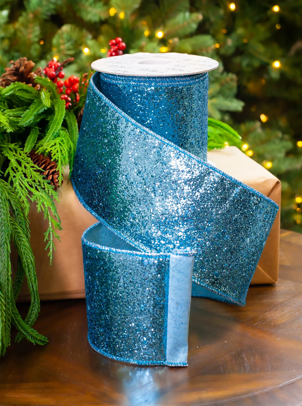 4" X 10YD Turquoise Glitter Ribbon