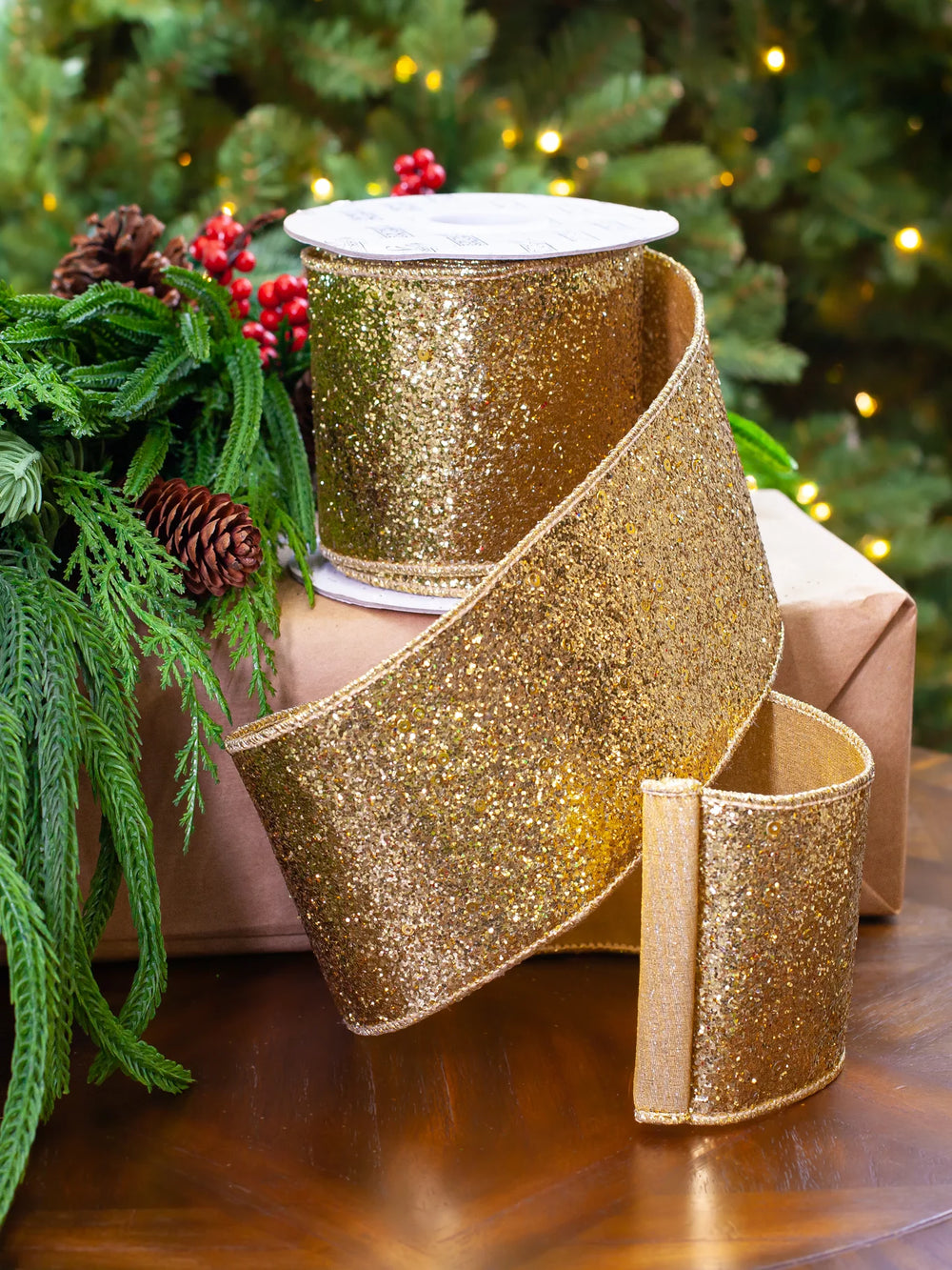 2.5" X 10YD Gold Glitter Ribbon