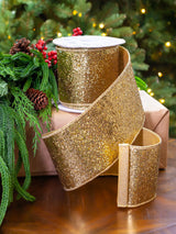 2.5" X 10YD Gold Glitter Ribbon