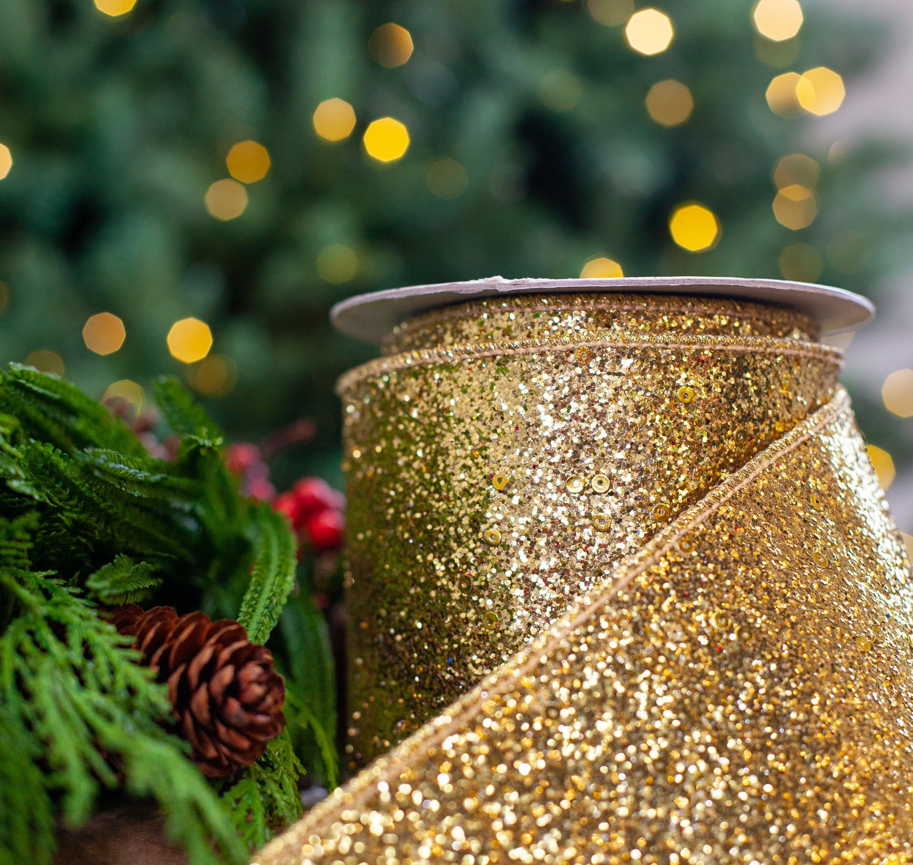 2.5" X 10YD Gold Glitter Ribbon