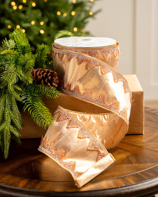 4" X 10YD Rose Gold With Silver Trim Ribbon