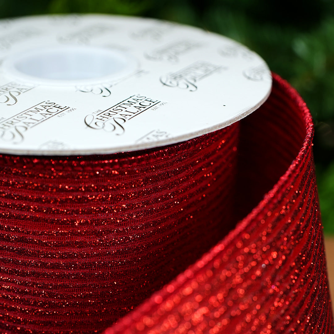 4" X 10YD Red Glitter Line Ribbon