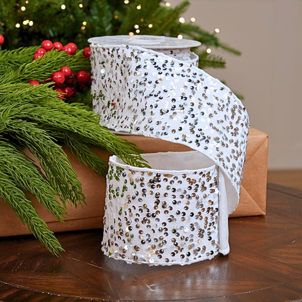 4" X 10YD White Velvet & Satin Ribbon