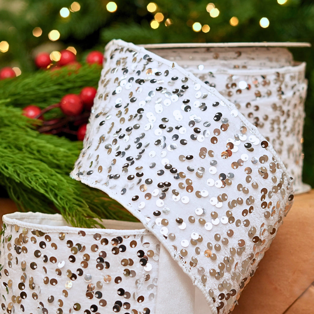 4" X 10YD White Velvet & Satin Ribbon