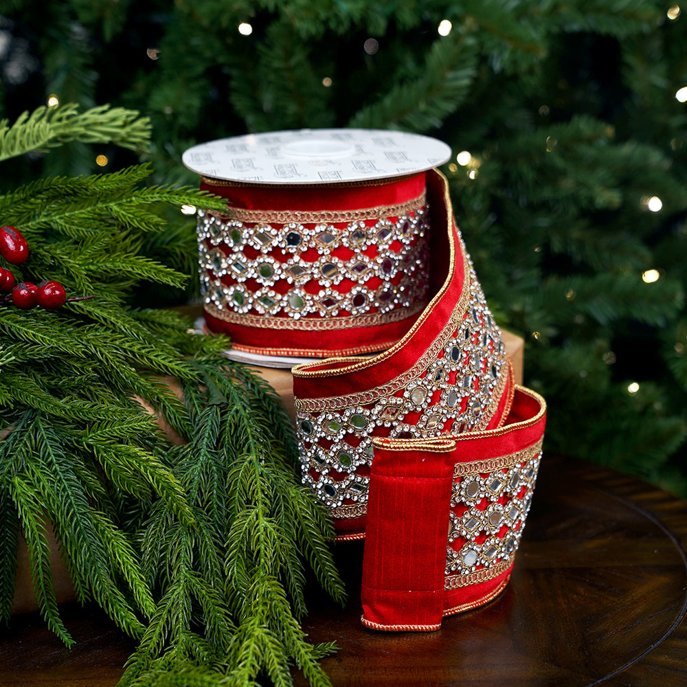 4" X 5YD Red Velvet Mirror Ribbon