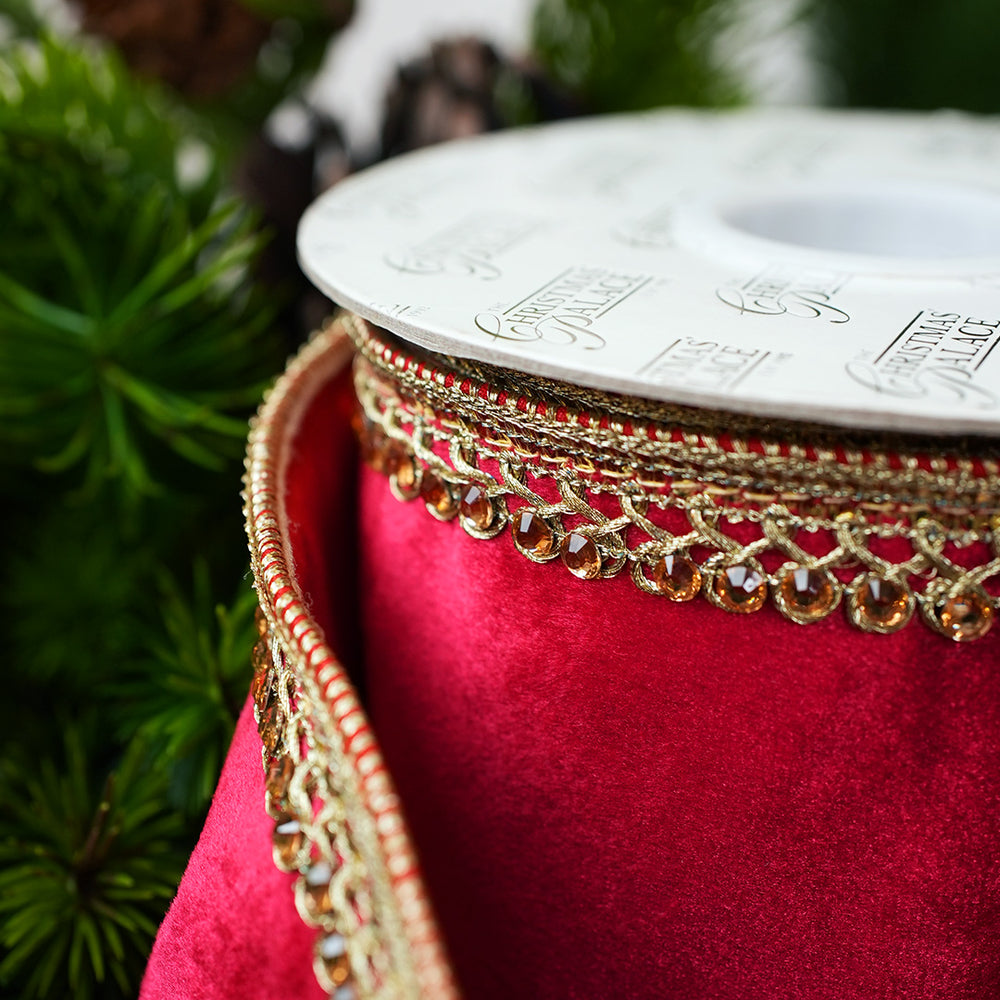4" X 10YD Red With Gold Trim Ribbon