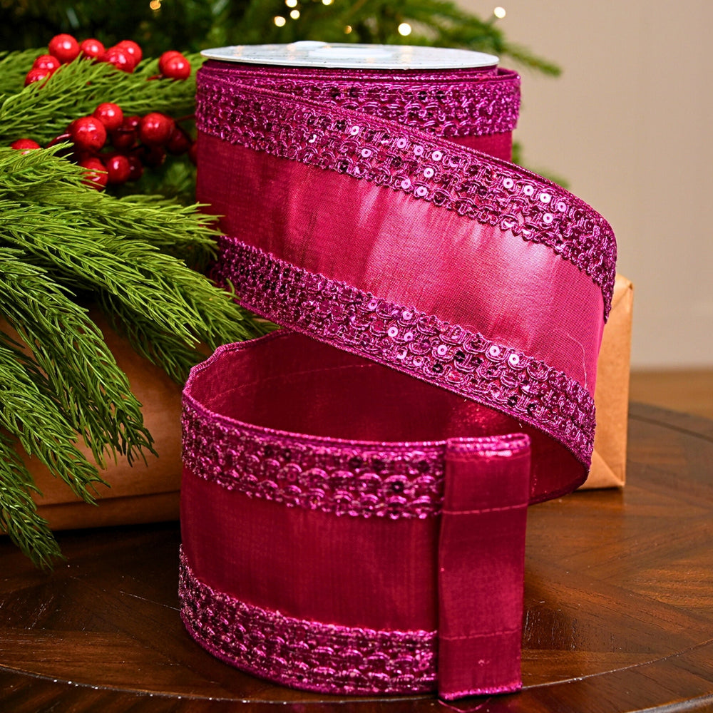 4" X 10YD Fuchsia With Gold Trim Ribbon