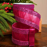 4" X 10YD Fuchsia With Gold Trim Ribbon