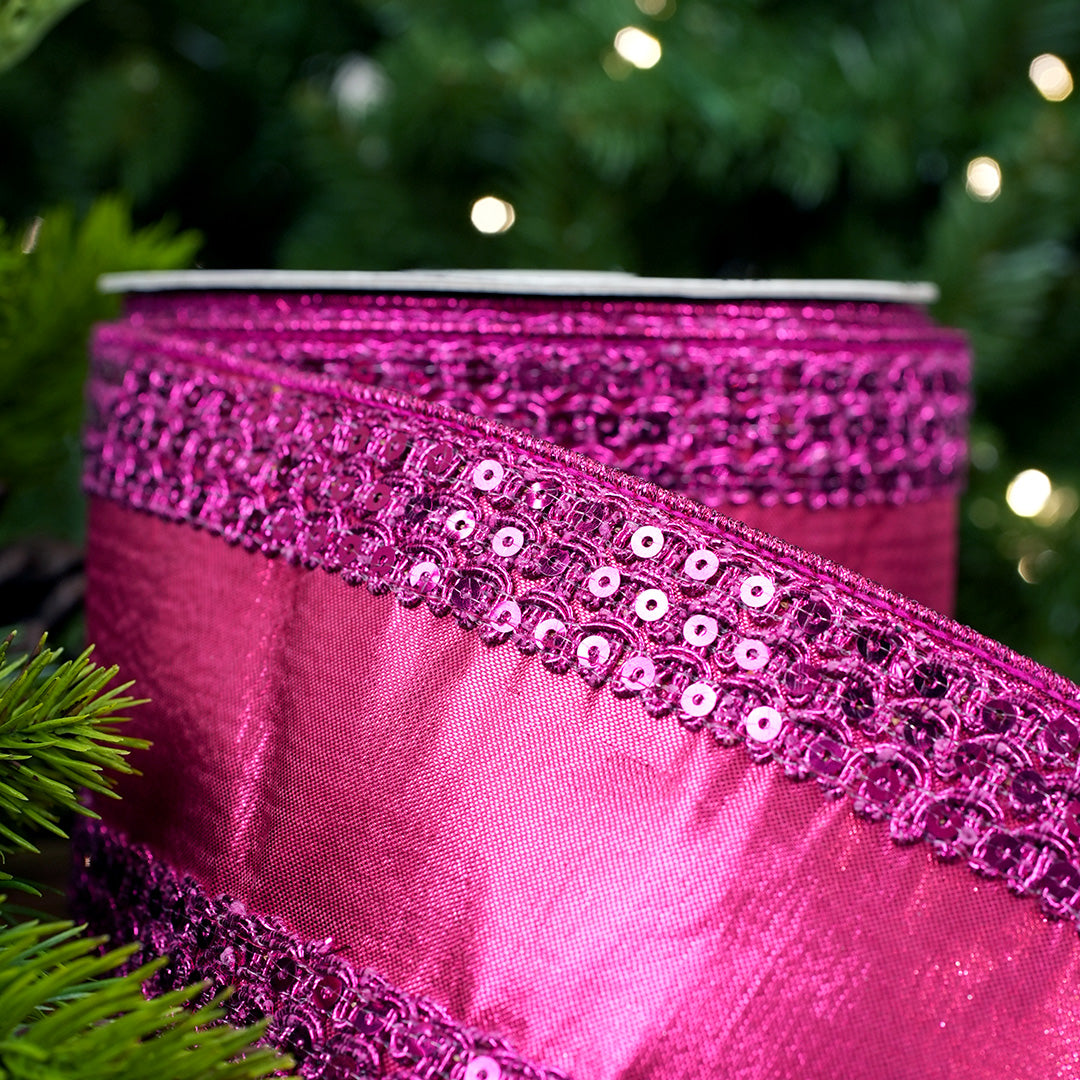 4" X 10YD Fuchsia With Gold Trim Ribbon