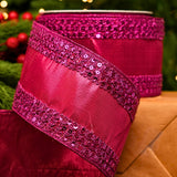 4" X 10YD Fuchsia With Gold Trim Ribbon