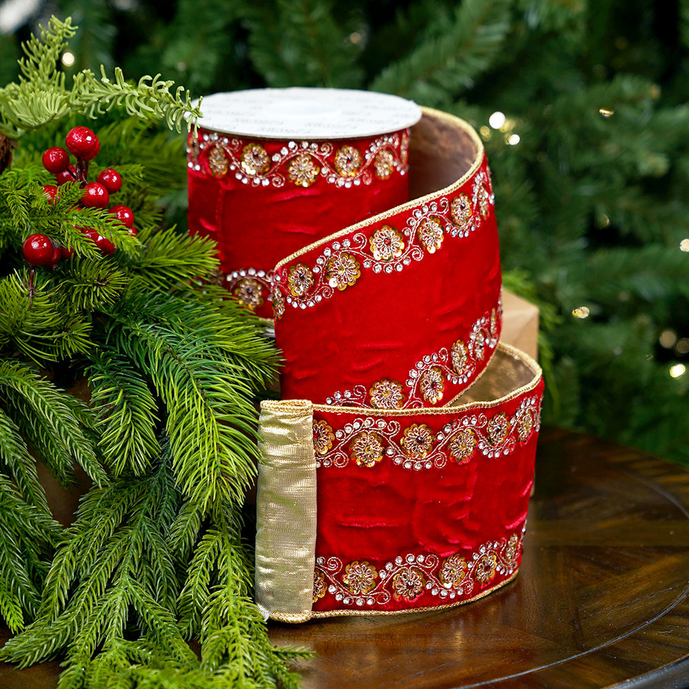 4" X 5YD Gold Beaded Ribbon With Gold Trim