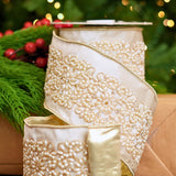 4" X 5YD Ivory Beaded Velvet Ribbon