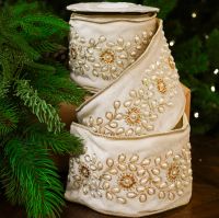 4" X 10YD Ivory Jewel Velvet Ribbon