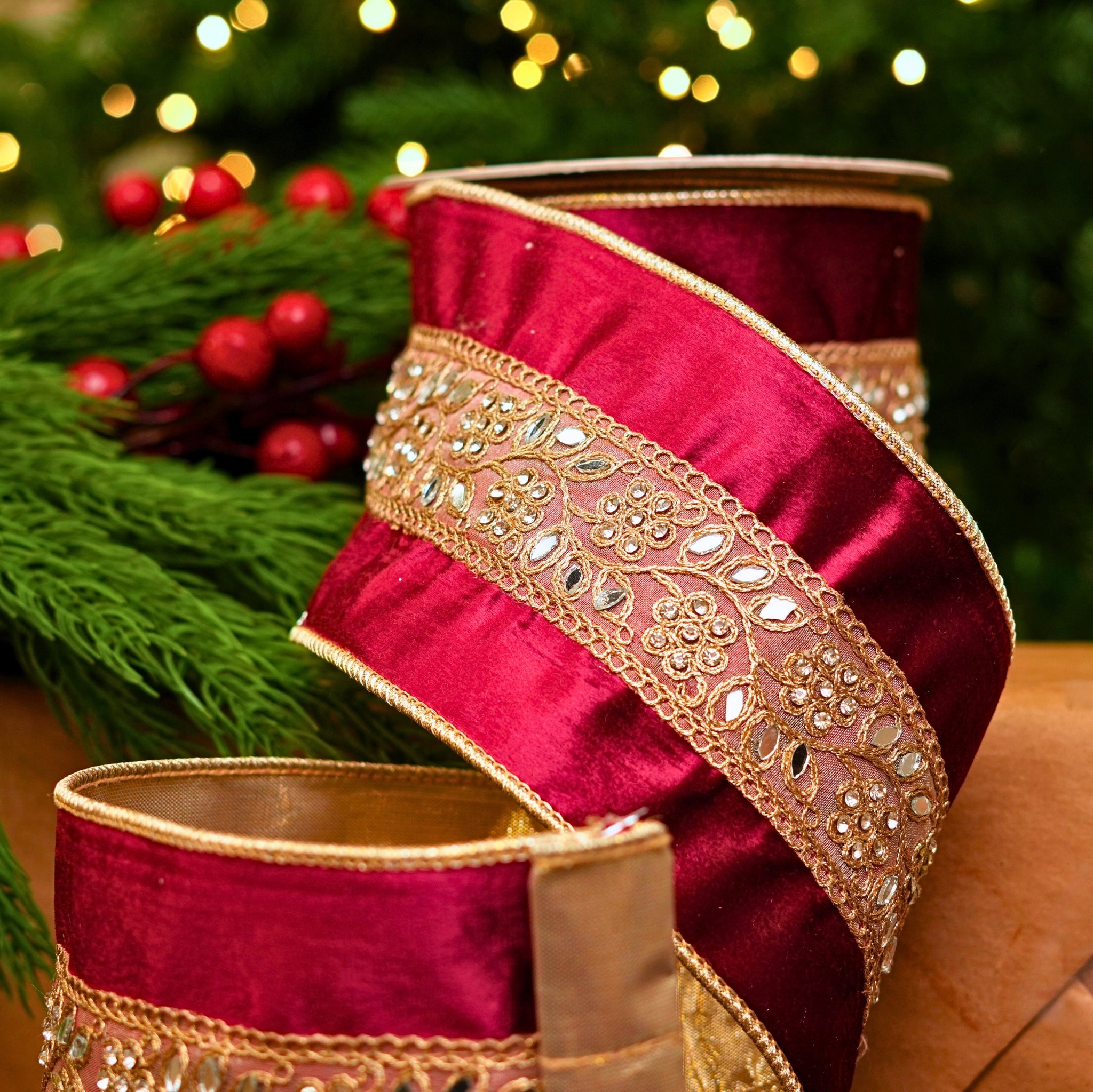 4" X 5YD Burgundy Velvet Ribbon
