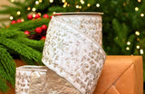 4" X 5YD White Velvet Ribbon With Silver Jewel Embroidery