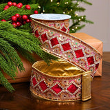 3" X 5YD Red Velvet Ribbon With Metallic Gold Lace Ribbon