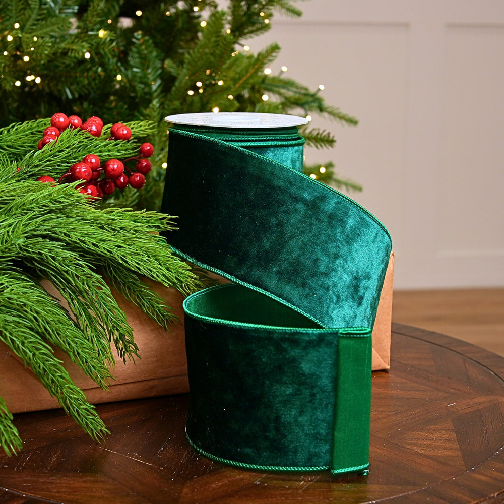 4" X 10YD Green Velvet Ribbon