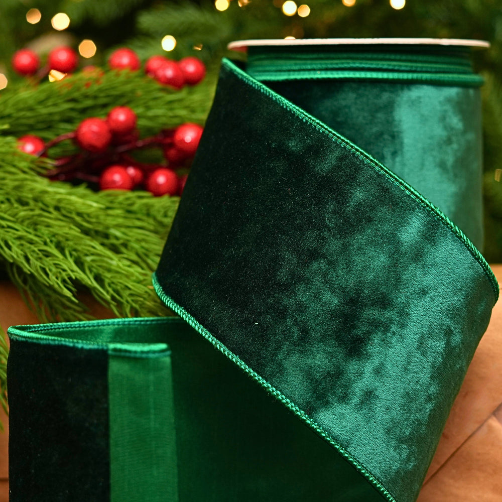 4" X 10YD Green Velvet Ribbon
