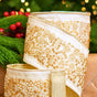 4" X 10YD White Ribbon With Gold & Pearl Trim