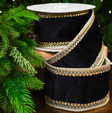 4" X 10YD Black Velvet Ribbon With Gold Trim