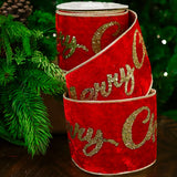 4" X 10YD Red Velvet 'Merry Christmas' Ribbon