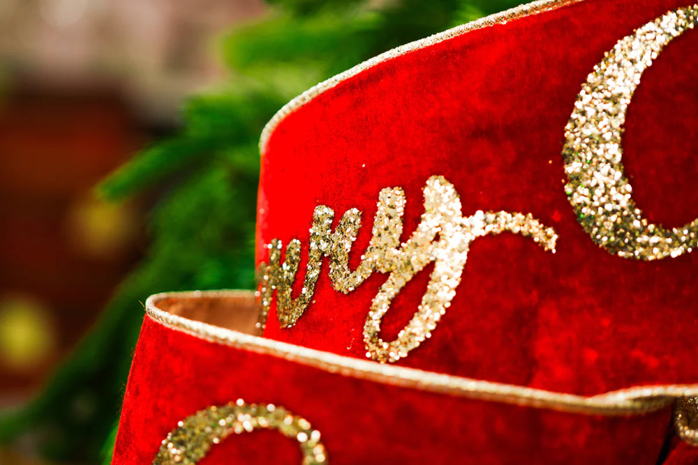 4" X 10YD Red Velvet 'Merry Christmas' Ribbon