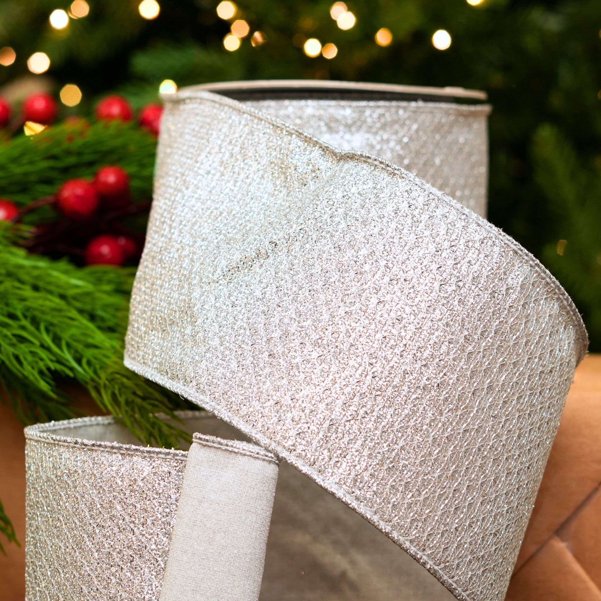 4" X 10YD Silver Mesh Ribbon