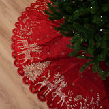 72" Red Velvet Tree Skirt With Beaded Embroidery